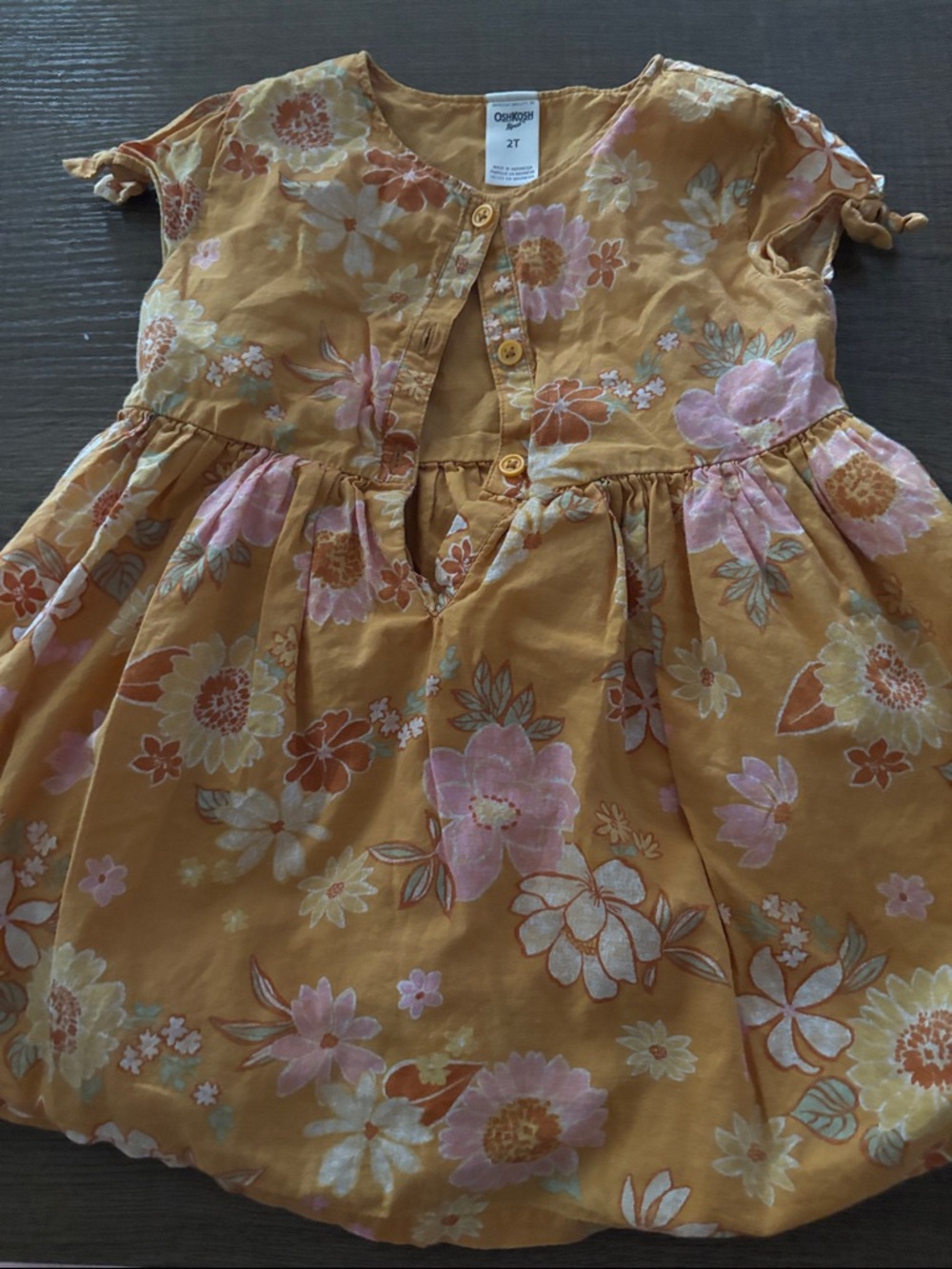 OshKosh B'gosh Mustard Floral Button-Front Dress with Pink Blooms